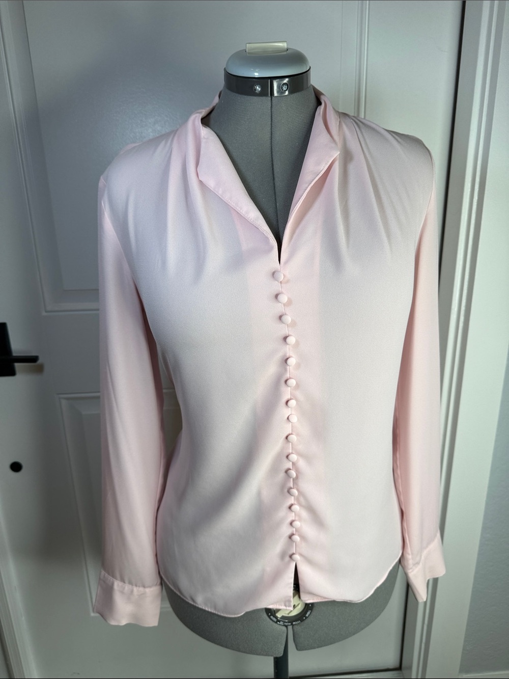 Calvin Klein Pale Pink Covered-Button Blouse